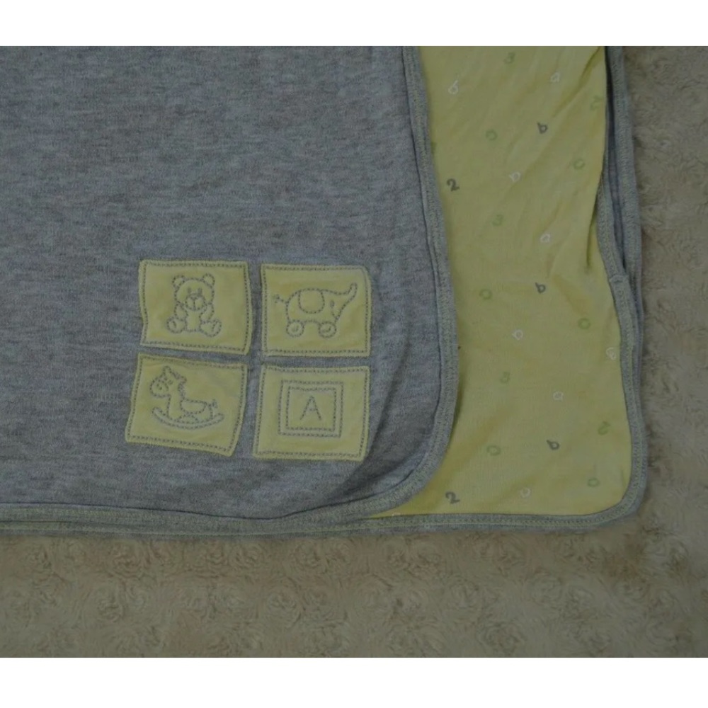 OshKosh Baby B'Gosh Gray Baby Blanket Yellow Elephant Bear Rocking Horse Block